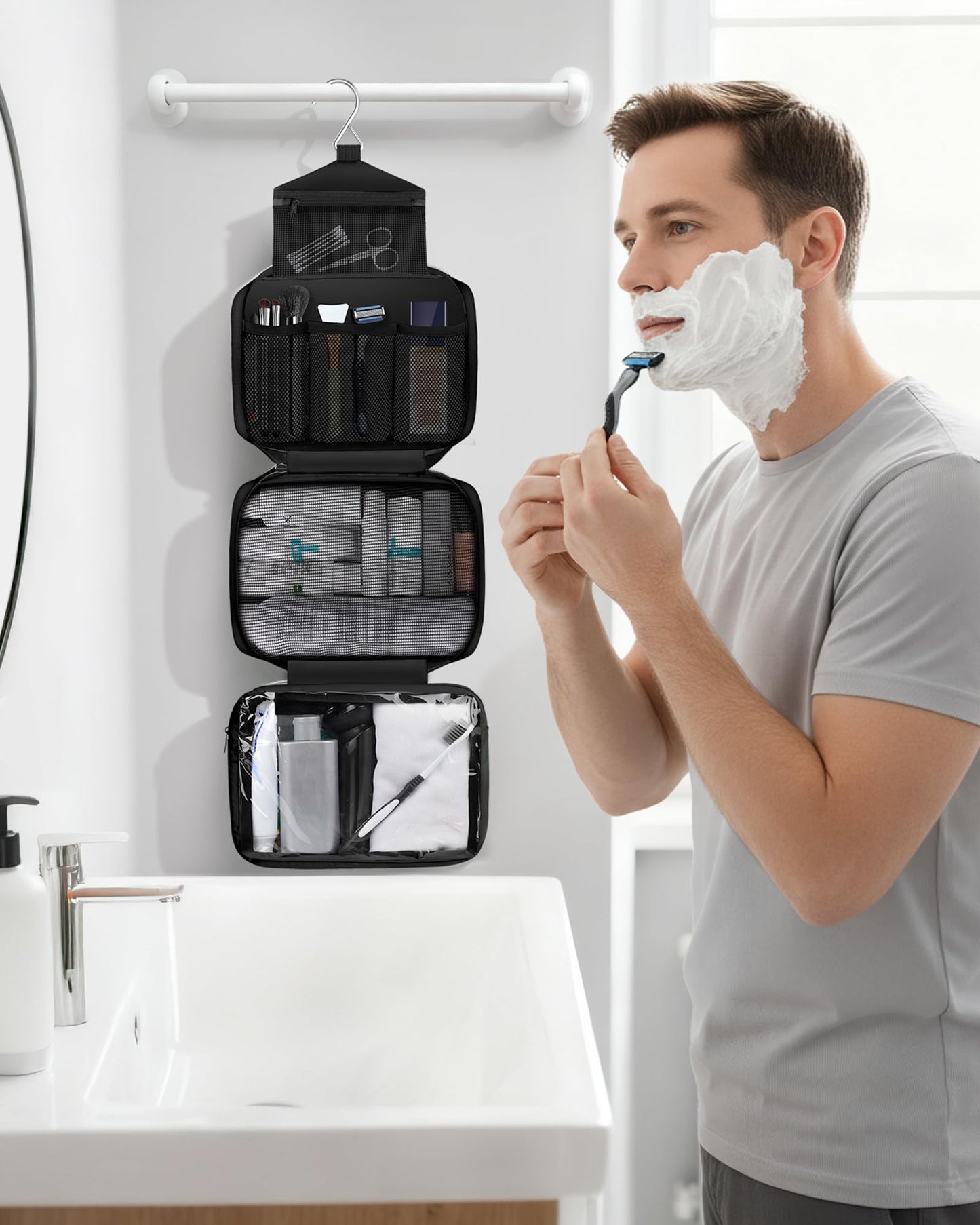 Maliton Toiletry Bag for Men & Women Travel Toiletry Bag Hanging Toiletry Bag Hygiene Bag with 4 Compartments Waterproof Bathroom Shower Bag for Traveling(Black)