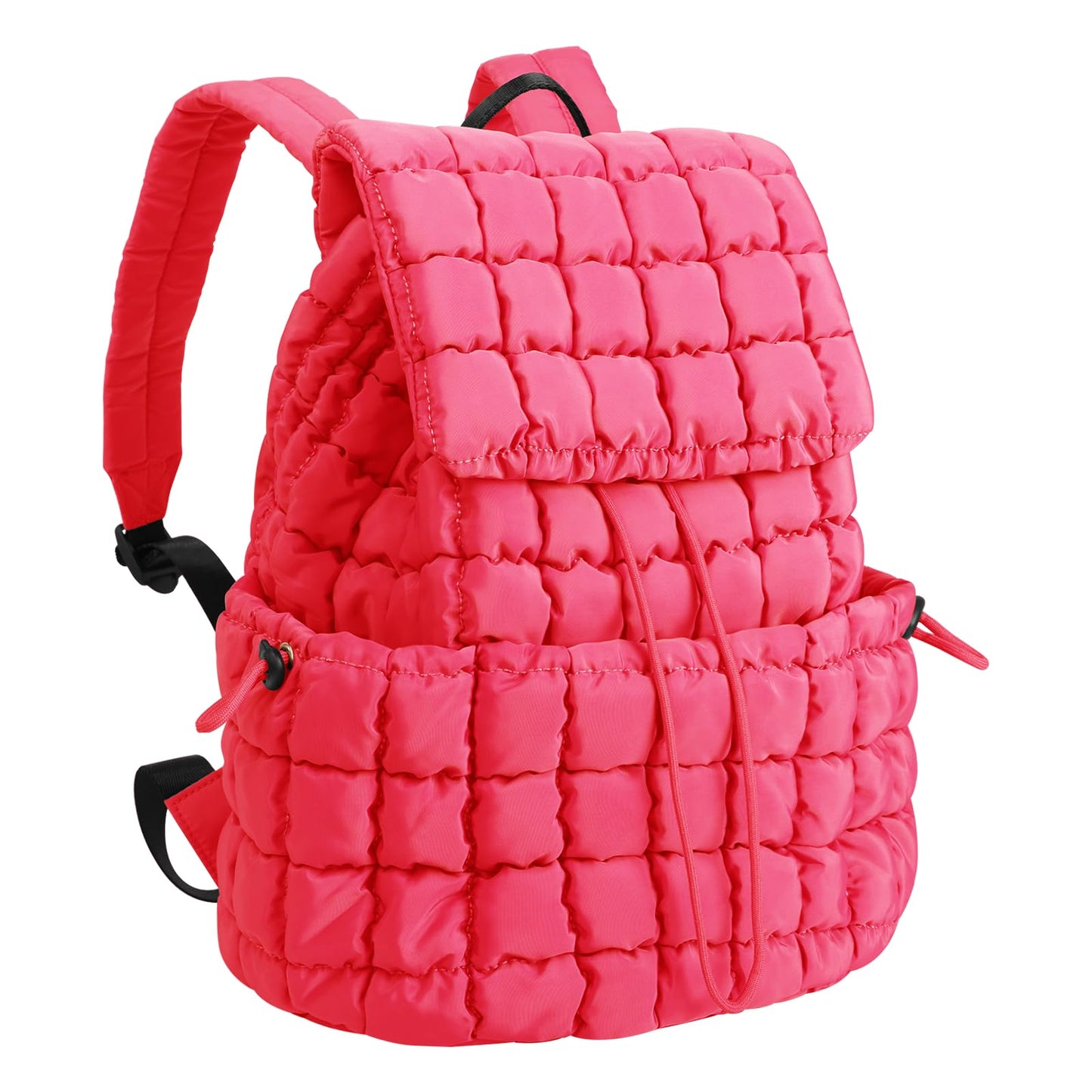 XSUIOY Quilted Backpack Purse for Women Small Lightweight Puffer Puffy College Laptop Backpack Nylon Casual Bookbag Daypack Top Flap Drawstring Padding Hiker Travel Gym Backpack(Rosered)