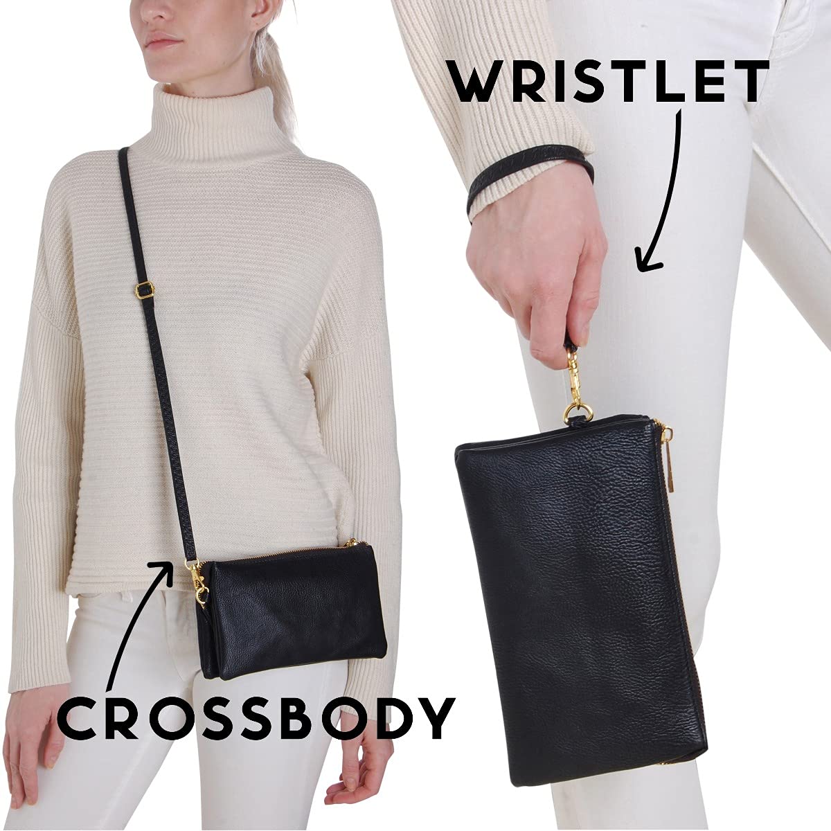 Humble Chic NY Black Wristlet Purses for Women - Small Black Crossbody Purse, Vegan Leather Wristlet Wallets for Women, Small Phone Wallets, Dressy Evening Handbags, Vegan Leather Crossbody Bag