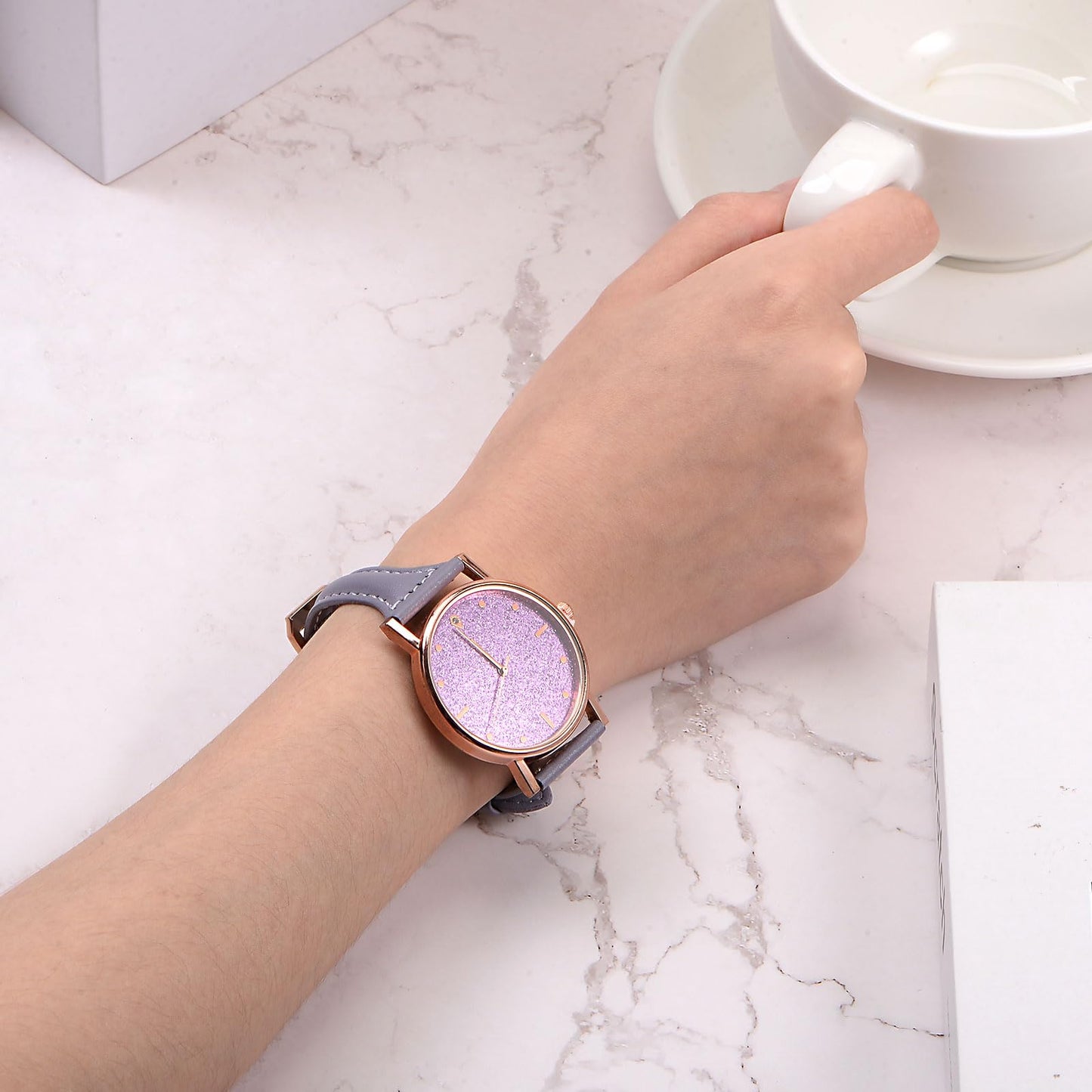 HARFINGTON Genuine Leather Watch Band 22mm Quick Release Elegant Slim Thin Top Grain Replacement Wristband Strap for Ladies/Children Watch & Smartwatch, Brown/Rose Golden Tone