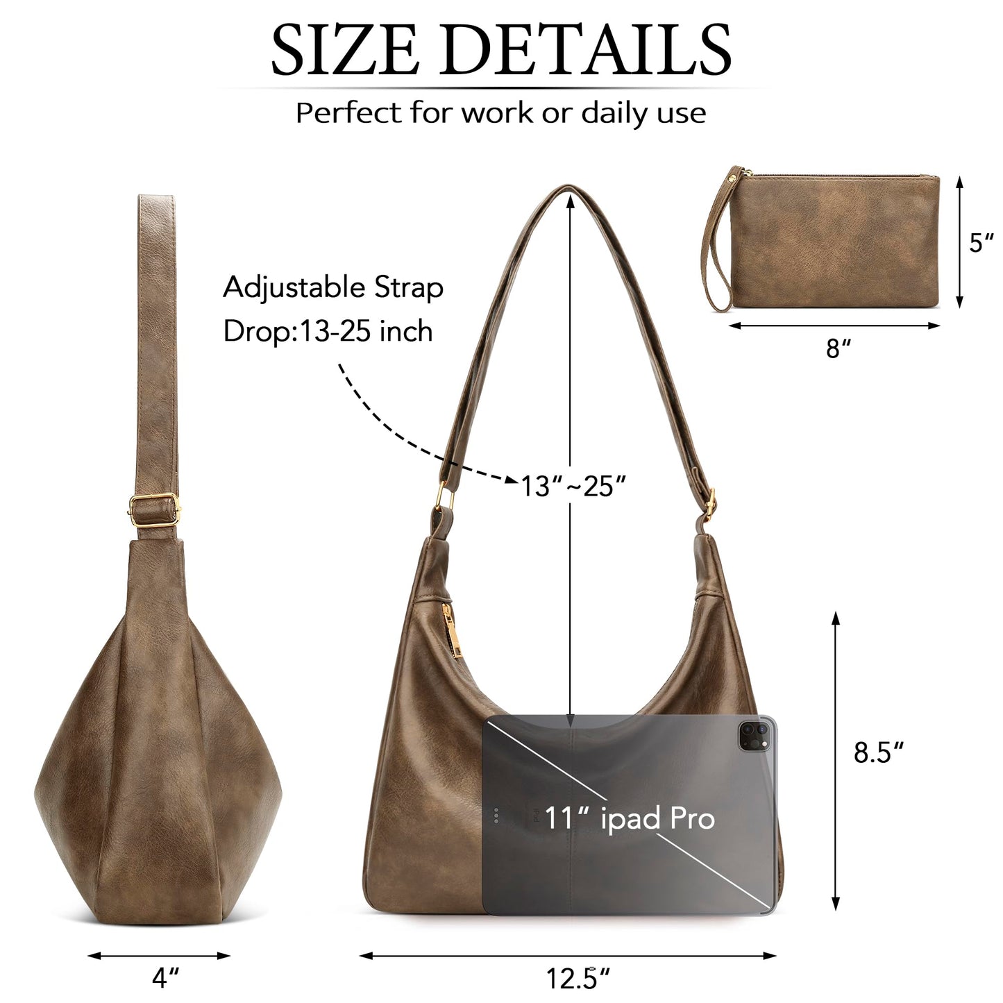KKXIU Slouchy Hobo Bags for Women - Ultra Soft Foldable Shoulder Handbag Vegan Leather Tote Purse with Reinforced Zipper (Apricot)