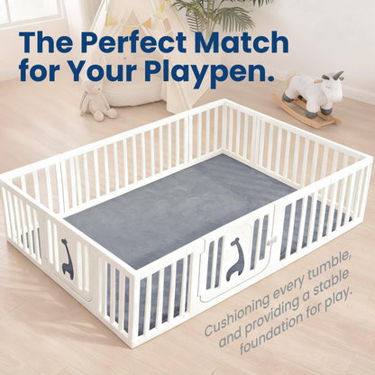 Huloo Sleep Baby Play Mat for Floor,1.3" Thick Elasti-Foam 74"×50" Playpen Mat, Non-Toxic Certified Water-Repellent Coral Velvet, Non-Slip Safe Crawling Mat for Tummy Time, Toddler & Infant (Dark Grey)