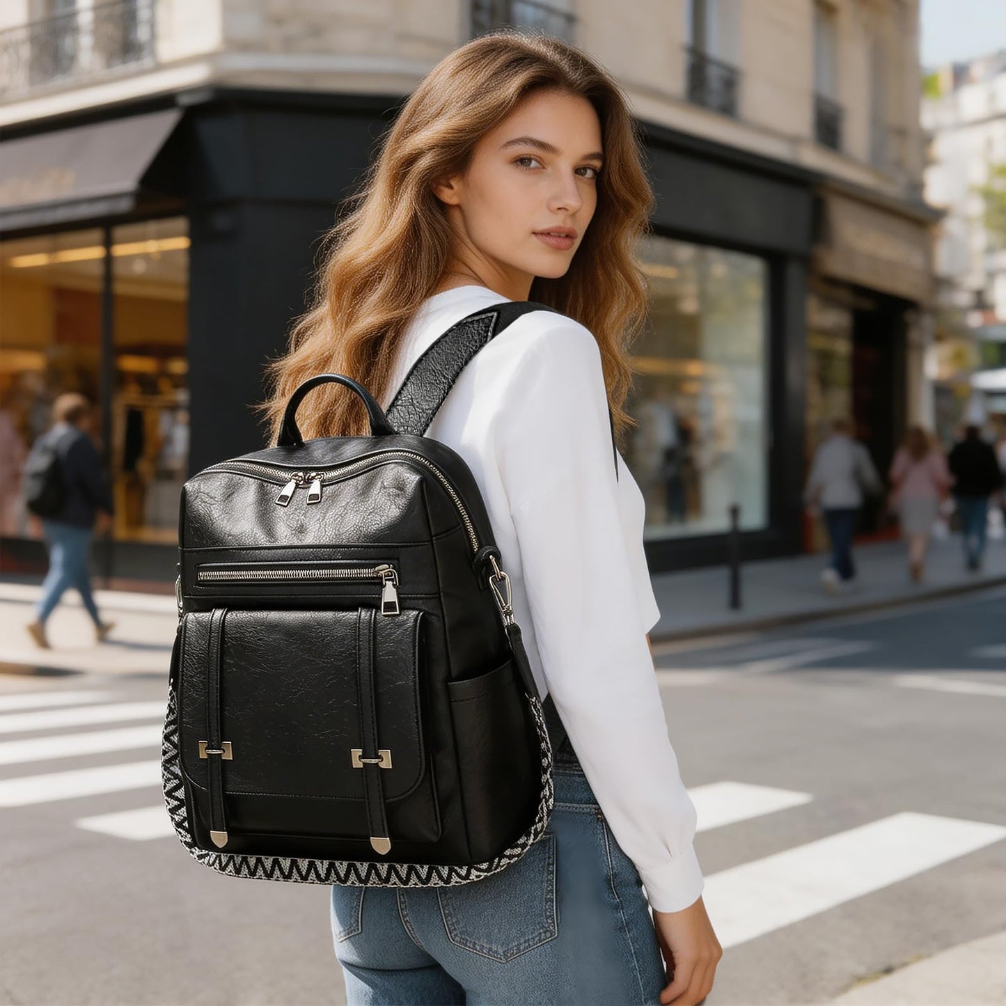 HAHONIA Women's Fashion Backpack PU with Detachable Wide Shoulder Strap & Multiple Pockets, Anti Theft Backpack for Women