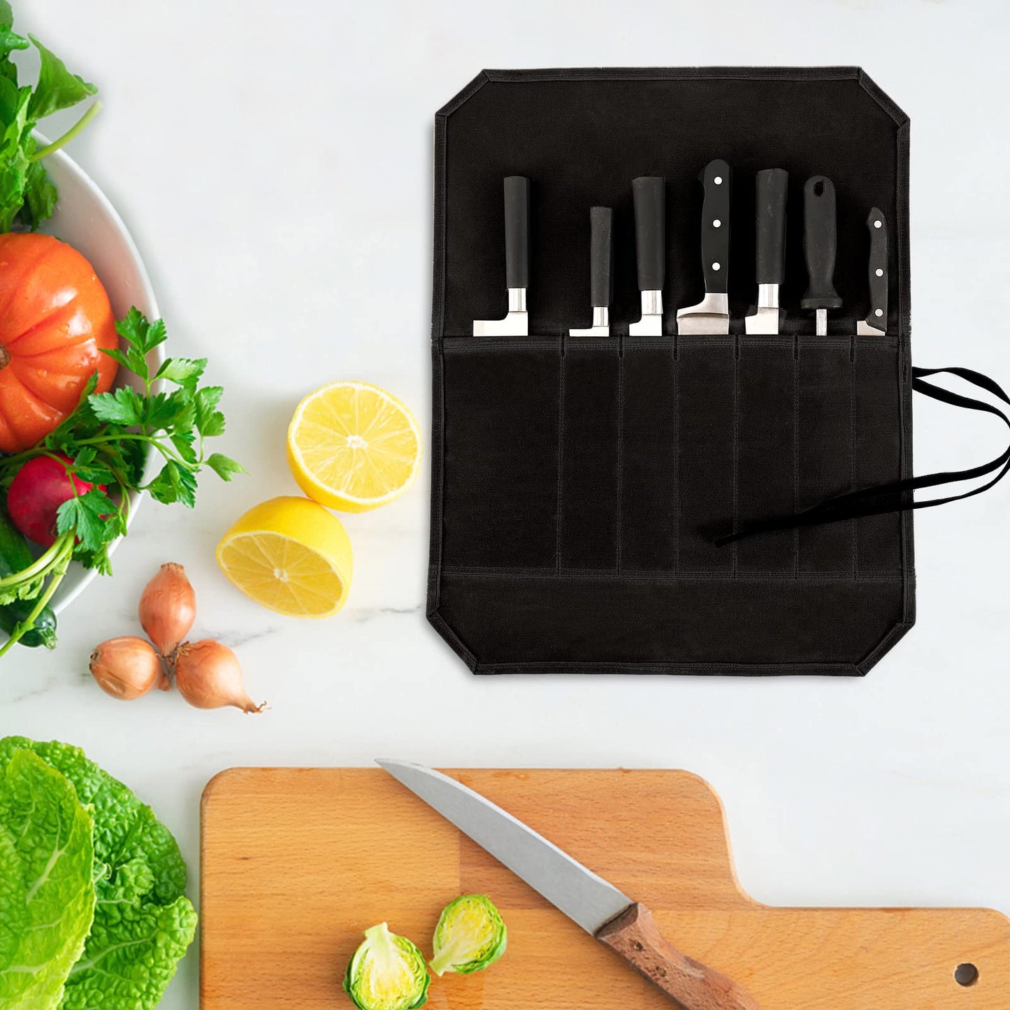 HERSENT Knife Roll,Chef’s Knife Roll Case,Knife Bag,Waxed Canvas Cutlery Knives Holders,Home Kitchen Cooking Tools And Utensils Wrap Bag Wallet,Multi-Purpose Brush Roll Bag,Travel Tool Roll Pouch