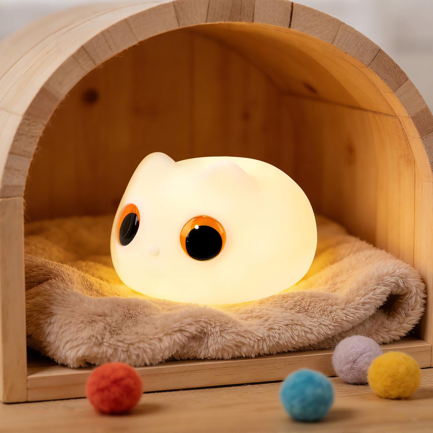 Squishy Cat Night Light 2 Brightness Adjustable Cute Big Eyes Kitty Light with 20mins Timer Nursery Breastfeeding Nightlight Rechargeable Silicone Touch Bedside Animal Lamp for Home Bedroom Dorm Decor
