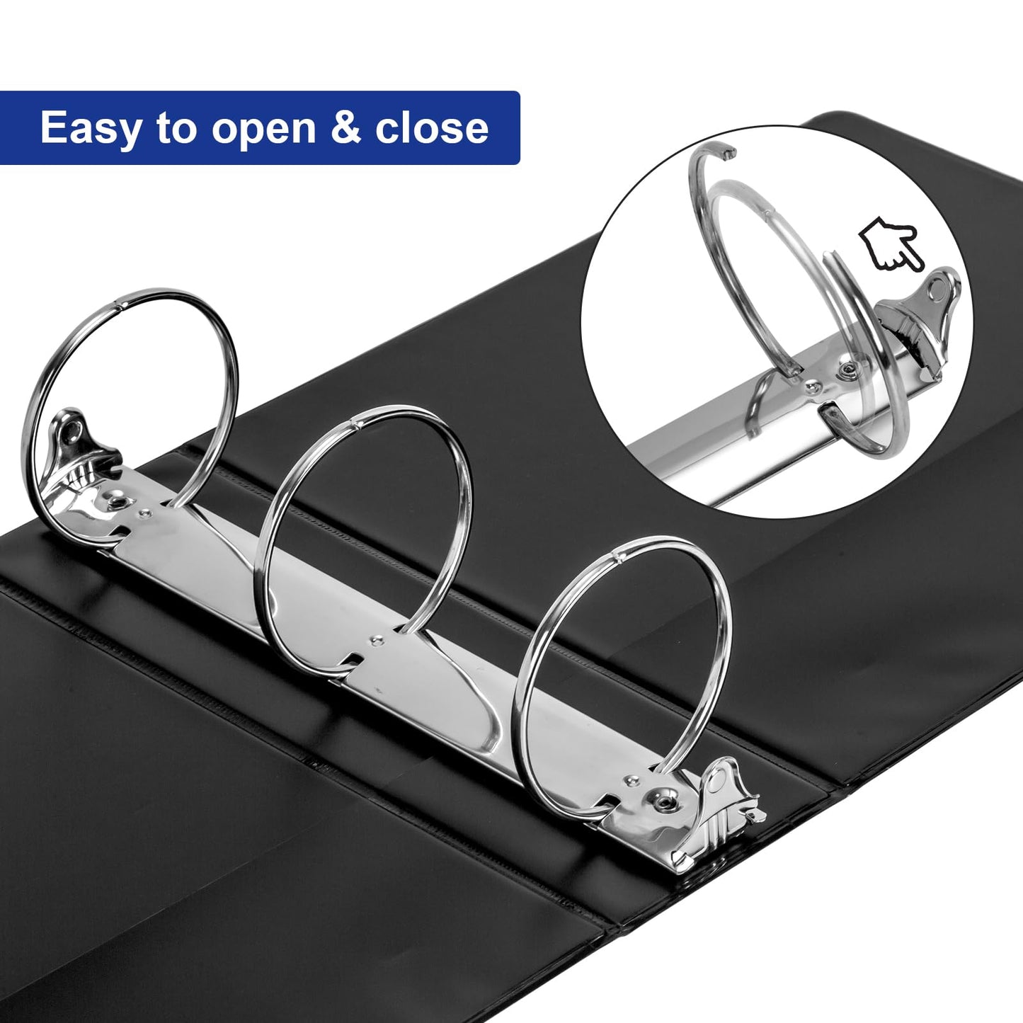ViVin 3 Ring Binder 3 inch with Clear View Cover, Large 3" Round Ring for Strength, Holds 600 Sheets of US Letter Size Paper, Office Home School, 2 Pack (Black)