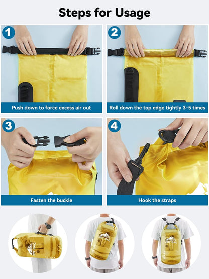 HEETA Dry Bag Waterproof for Women Men, Roll Top Lightweight Dry Storage Bag Backpack with Phone Case for Travel Swimming Boating Kayaking Paddle Board Camping Beach Accessories (Yellow, 30L)