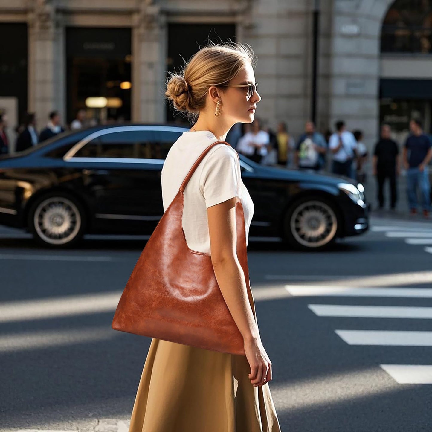 Hobo Bags for Women Retro Vegan Leather Womens Slouchy Large Tote Bag Shoulder Purses Handbag, brown