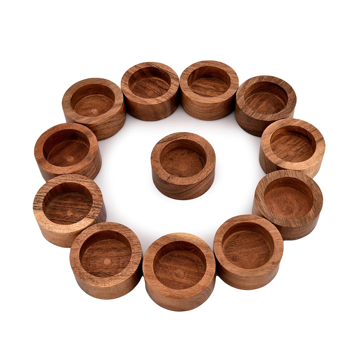 NIRMAN Acacia Wood Tealight Candle Holder for Wedding, Party, Birthday, Holiday, Home Decoration (2.25" x 2.25" x 1"), (Set of 12)