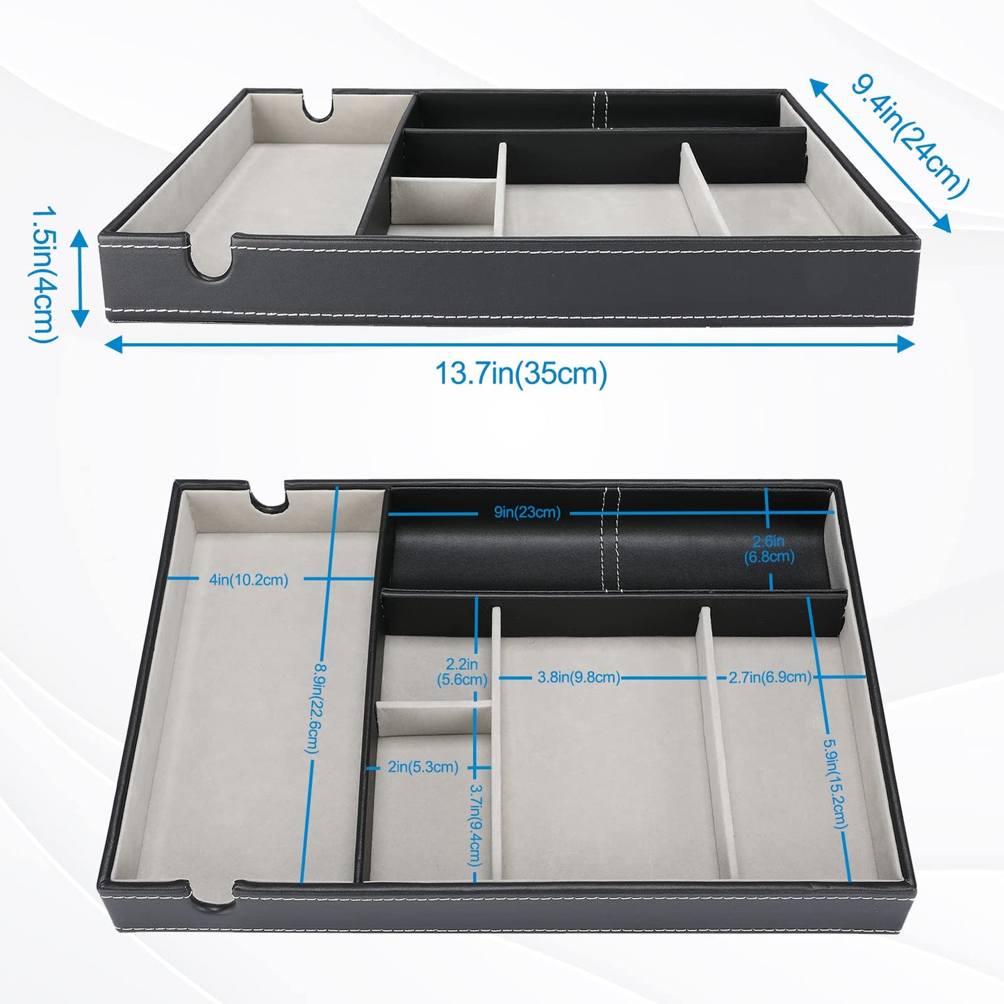 ProCase 1 Layer Valet Tray for Men, PU Leather Nightstand Organizer with Charging Slot for Bedside Table Desk Top -Black