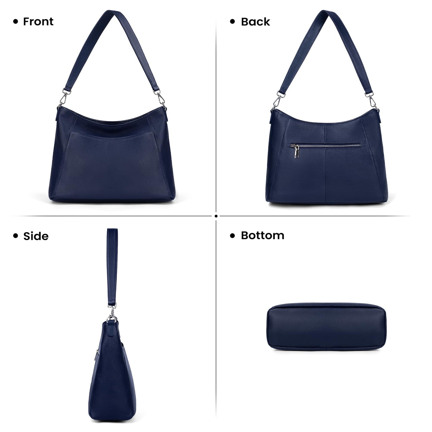 befen Genuine Leather Crossbody Bag for Women, Navy Blue Purses Soft Real Leather Hobo Bag with 2 Detachable Straps Designer Large Crossbody Purse Womens Shoulder Handbag for Daily and Work