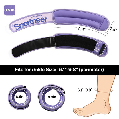 Sportneer Ankle Weights 0.5 LBS Pair Wrist Leg Arm Weights for Women Men Kids Child with Adjustable Straps, Strength Weighted for Jogging Running Walking Fitness Gym Workout 0.5 lbs x 2, Purple