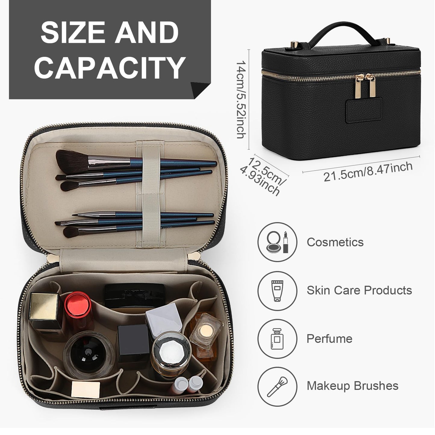 HiTotes Makeup Bag Vanity Case for Women Leather Cosmetic Bag Travel Toiletry Bags Portable Makeup Organizer Case