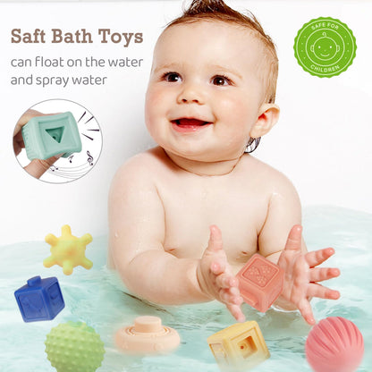 Weilim Montessori Toys Soft Stacking Building Blocks Rings Balls Sets 3 in 1 Baby Toys Bundle for Babies 6-12 Months Sensory for Toddlers 1-3 Teething Bath for Infants Learning Toy