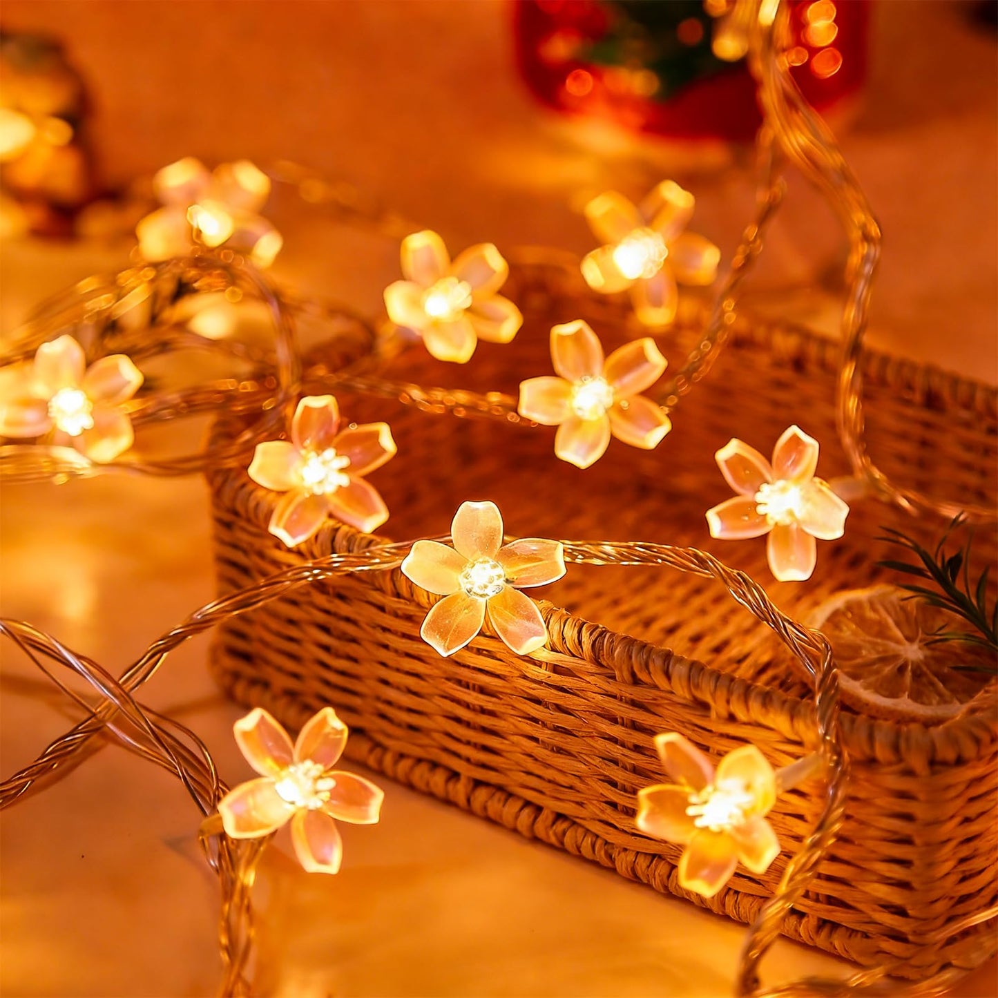 Fairy Flower String Lights Indoor Bedroom Decor, 33 ft 100 LED Artificial Cherry Blossom Lamp Indoor Outdoor Wall Window Garden Hanging Decorations for Christmas Wedding Birtday Party (Warm White)