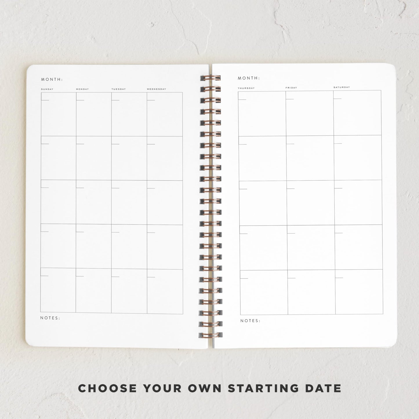 Minted Campania 2026 Weekly & Monthly Undated Planner, 5.5" x 8.5" Yellow Stripe Spiral Bound Planner Notebook, 132 Pages, Bright Modern Undated Calendar for Office, Home & School