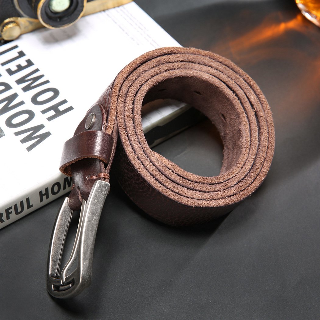KEECOW Men's 100% Italian Cow Leather Belt Men With Anti-Scratch Buckle,Packed in a Box (1001-brown, 30-33)