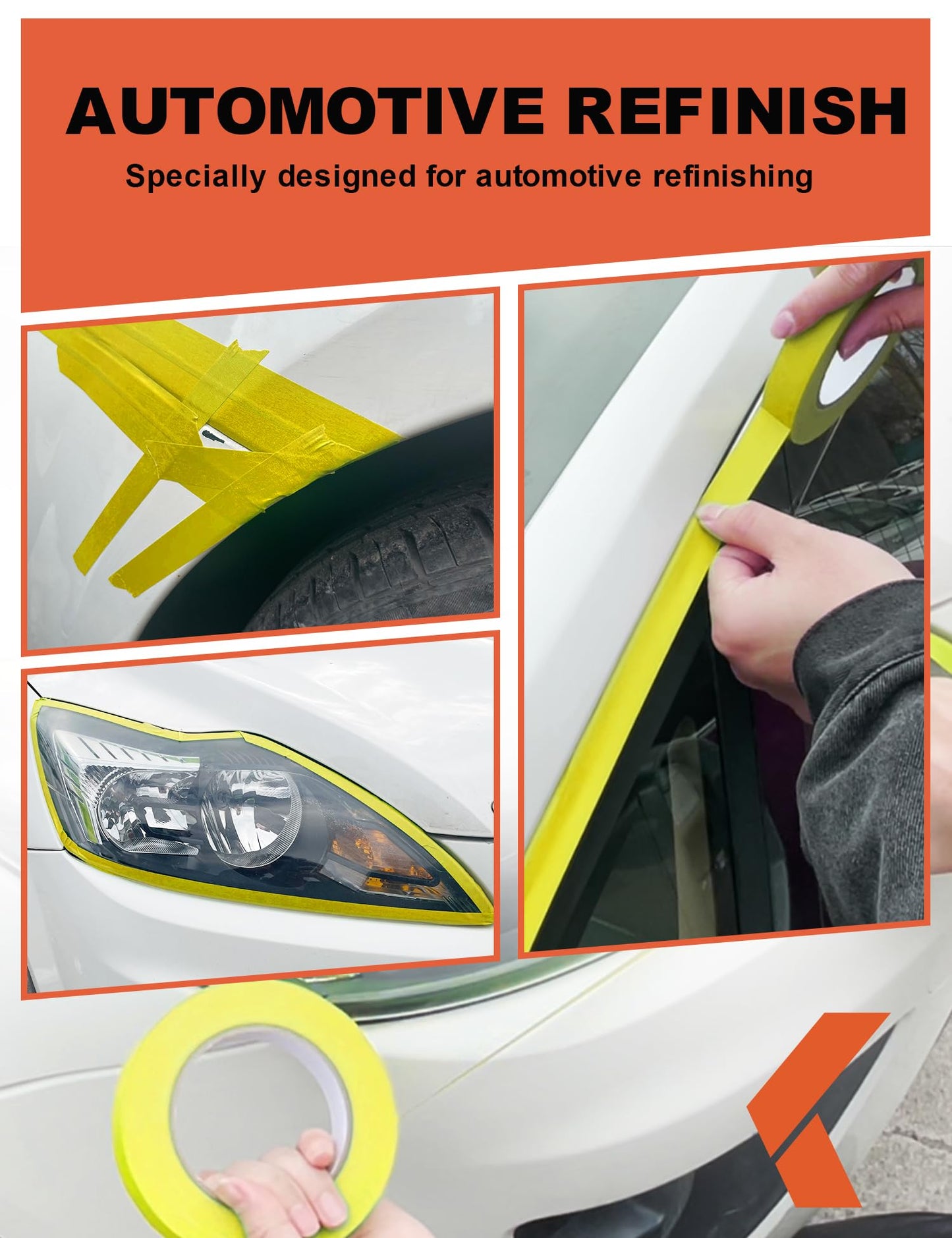 KREFINISH Painters Tape for Cars Vehicles Paint Tape Auto Body Yellow Masking Tape Heat Resistant Automotive Removable No Residue Painting Tape Bulk Set for Paint Booth, 0.94in-60 yards/6rolls