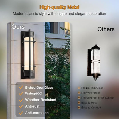 ALVIME 20 inch Large Outdoor Wall Sconce, Exterior Lighting Fixtures, Waterproof Modern Outdoor Wall Light, Black Outside Sconce Lights for House, Entryway, Patio, Garage, E26 Base&Etched Opal Glass