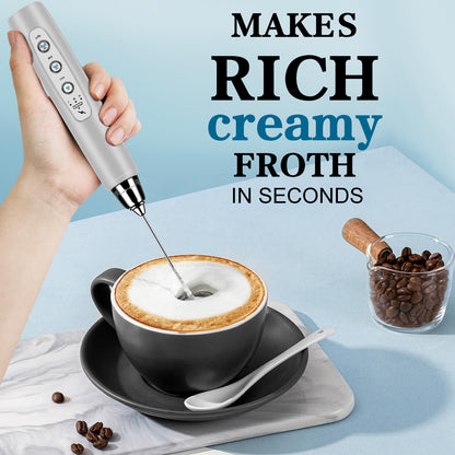 Milk Frother Handheld for Coffee, Electric Whisk 3 Speed Adjustable, Drink Mixer with Stainless 3 Whisks, Rechargeable Hand Frother Wand, Foam Maker for Latte Cappuccino Matcha Egg Silver
