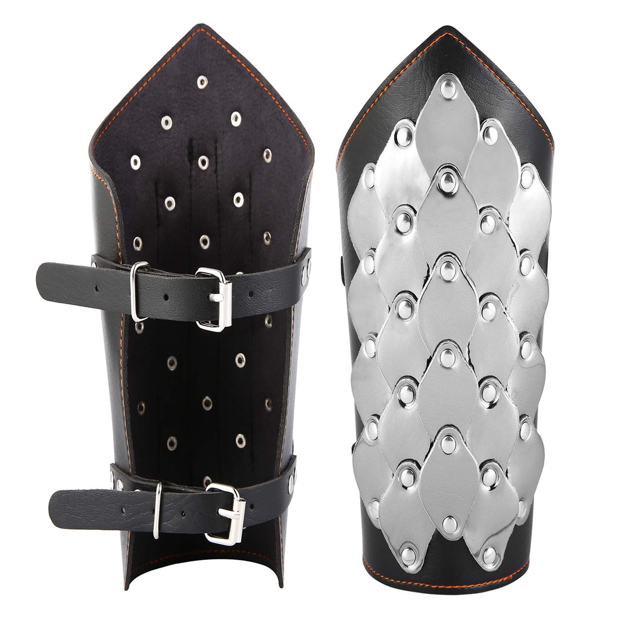 HZMAN 2 PACK Unisex Black Faux Leather Dragon Scale Gauntlet Wristband Wide Bracer Arm Armor Cuff