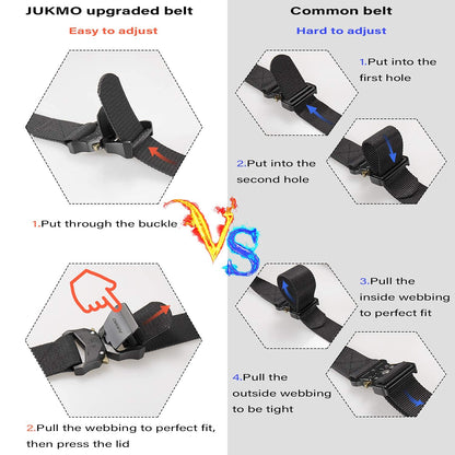 JUKMO Tactical Belt, Military Hiking Rigger 1.5" Nylon Web Work Belt with Heavy Duty Quick Release Buckle (Black, Small)