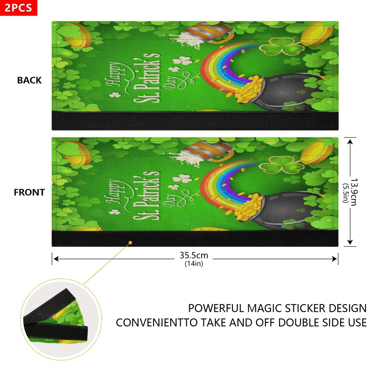 Eionryn St Patricks Day Clover Shamrock Refrigerator Door Handle Covers Gold Coin Rainbow Lucky Kitchen Appliances Gloves for Microwave Dishwasher Fridge Door Cloth Protector 2pcs