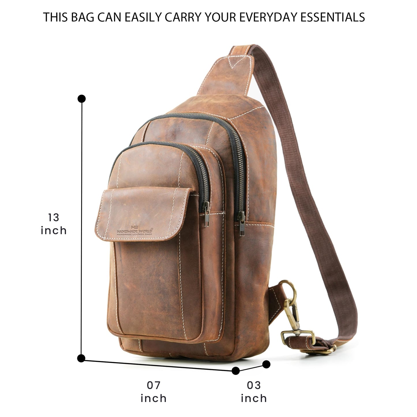 Handmade World Genuine Leather Sling Chest Crossbody Bag Backpack Small 'The RoamRush' Buffalo Hunter Leather Shoulder Travel Daypack