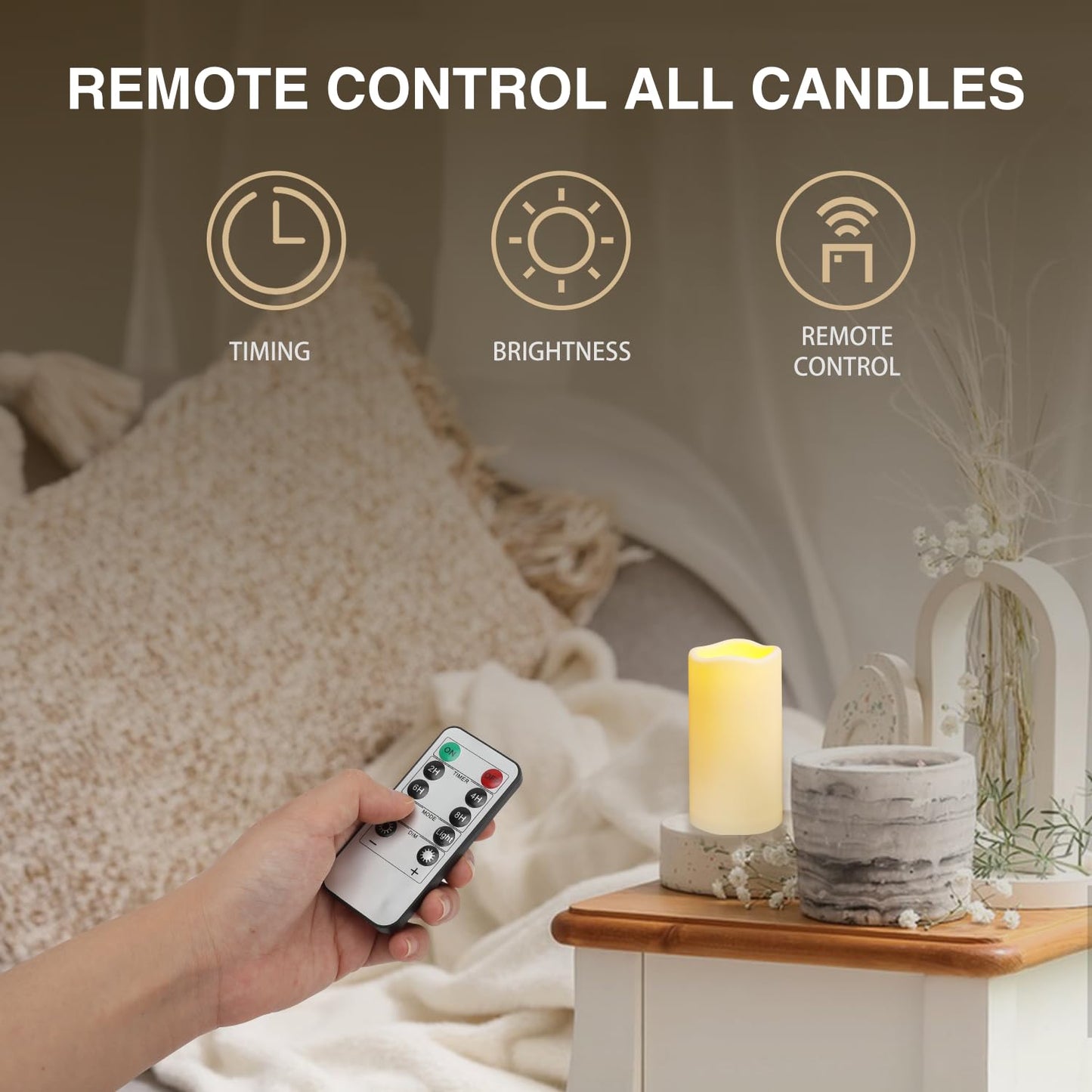 Biyanuo 2PACK Outdoor Plastic flameless Candles with Remote Control and Timer, LED Flickering Battery Operated Electric Pillar Candles (D3 xH5.5) for Camping, Weddings, Home Decoration