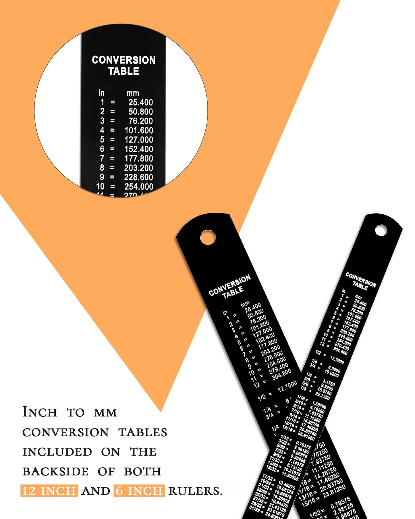 Zotemo Metal Ruler 12 Inch and 6 Inch with Metric Scales Millimeter, Centimiter, and Conversion Table, Easy to Read Straight Edge Starts at 0, Stainless Steel Rule for School and Office, 2 Pack