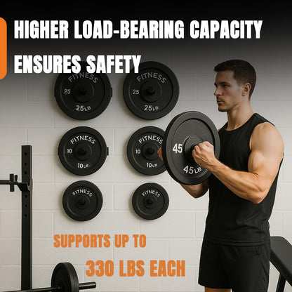 CAELUM Weight Plate Holder, Wall Mounted Weight Rack for 2-Inch Olympic Plates, Heavy Duty Alloy Steel Plate Holder, Max Weight Capacity 330lb, Space-Saving Storage Stand for Home Gym Organization