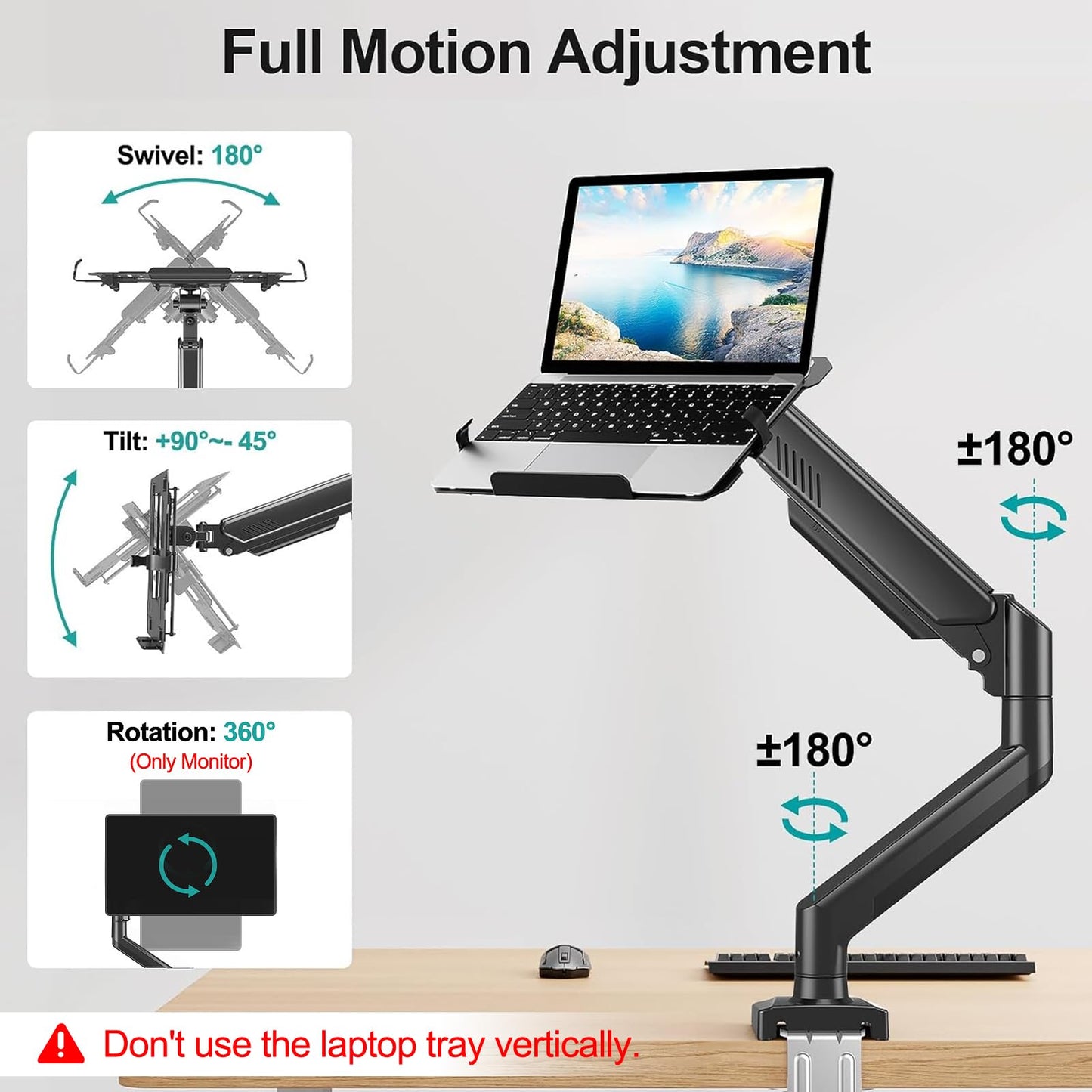 MOUNT PRO Laptop Arm Mount for Desk, 2 in 1 Function Monitor Laptop Stand, Fits Max 17" Notebook and 32" Computer Screen, Aluminum Single Monitor Holder with Adjustable Tray, Holds up to 22lbs