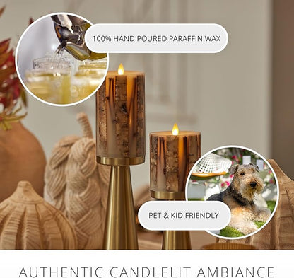 Luminara Embedded Birch Twigs Flameless LED Candle, 3.5" x 4.5", Moving Flame Real Wax Unscented, Battery Operated, Decorative Home Lighting Safe