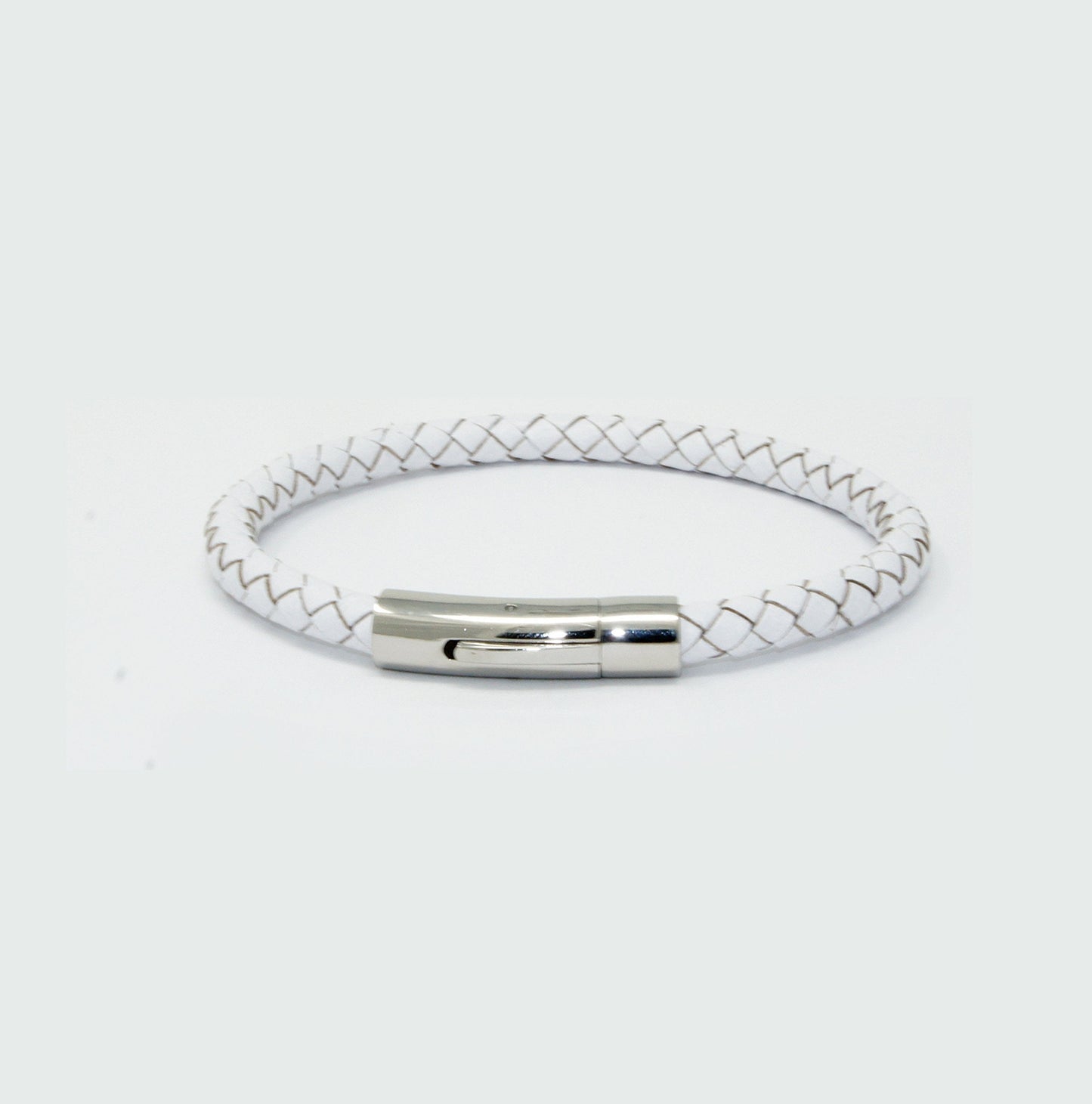 LZD Men Unisex Genuine Leather Braided 6mm Stainless Steel Clasp Bracelet White 7" 8" 9" Inches Clasp4