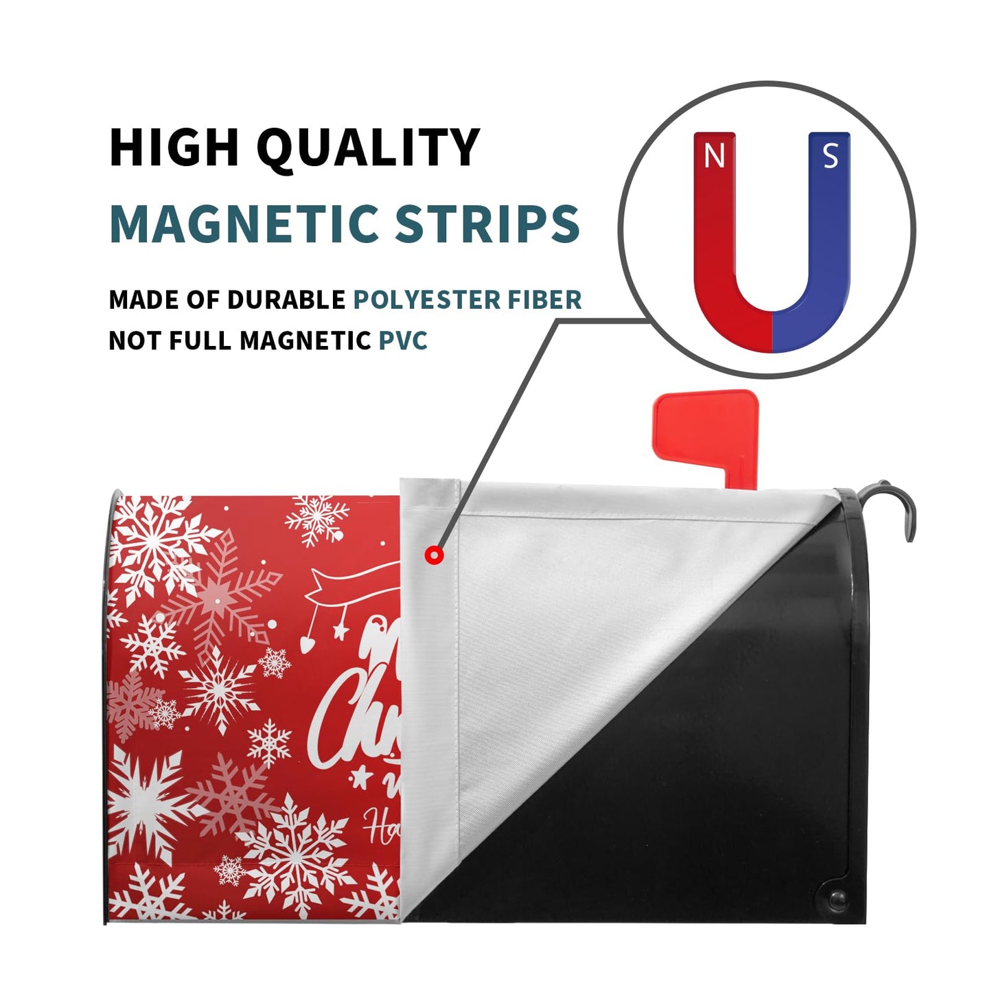 Granbey Merry Christmas Mailbox Cover Magnetic Large Size 25.5x21 Inch Happy New Years Mail Box Post Cover Winter Snowflake Red Xmas Letter Box Wraps for Home Outdoor Garden Yard Decor