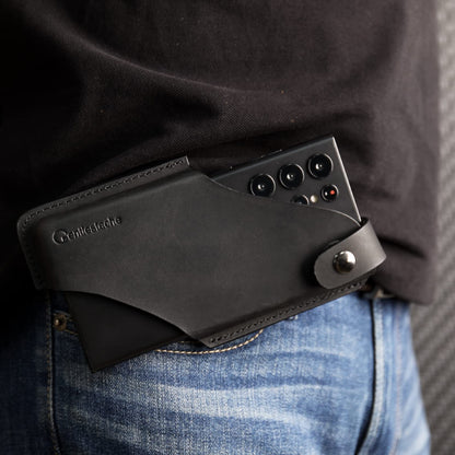 Gentlestache Leather Cell Phone Holster with Belt Clip,Leather Phone Pouch for iPhone Samsung Motorola,Belt Case with Belt Loops,Leather Phone Case on Belt,Cell Phone Sheath,Large Size,Black