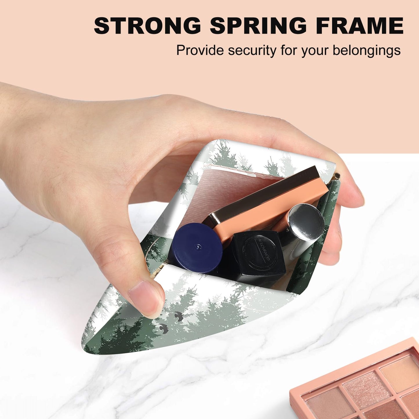2Pcs PU Leather Small Squeeze Coin Purse Pouch Mini coin Bag Unique And Cute Wallet Cosmetic Bags Change Bag For Women Girls Men （Green Forest L