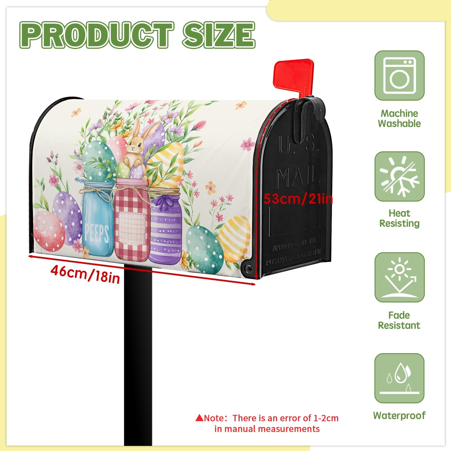 Easter Magnetic Mailbox Cover Bunny Mailbox Covers Standard Size 21x18 in Spring Floral Post Letter Box Cover Waterproof Oxford Outdoor Farmhouse Garden Yard Decor Beautiful Jars Eggs