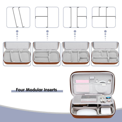 MOSISO Electronic Organizer Travel Case Compatible with MacBook Power Adapter, Compatible with Magic Mouse & Pencil, SD Card, USB Flash Disk with 4 Modular Insert & 2 Cable Tie & Snap Hook, Brown