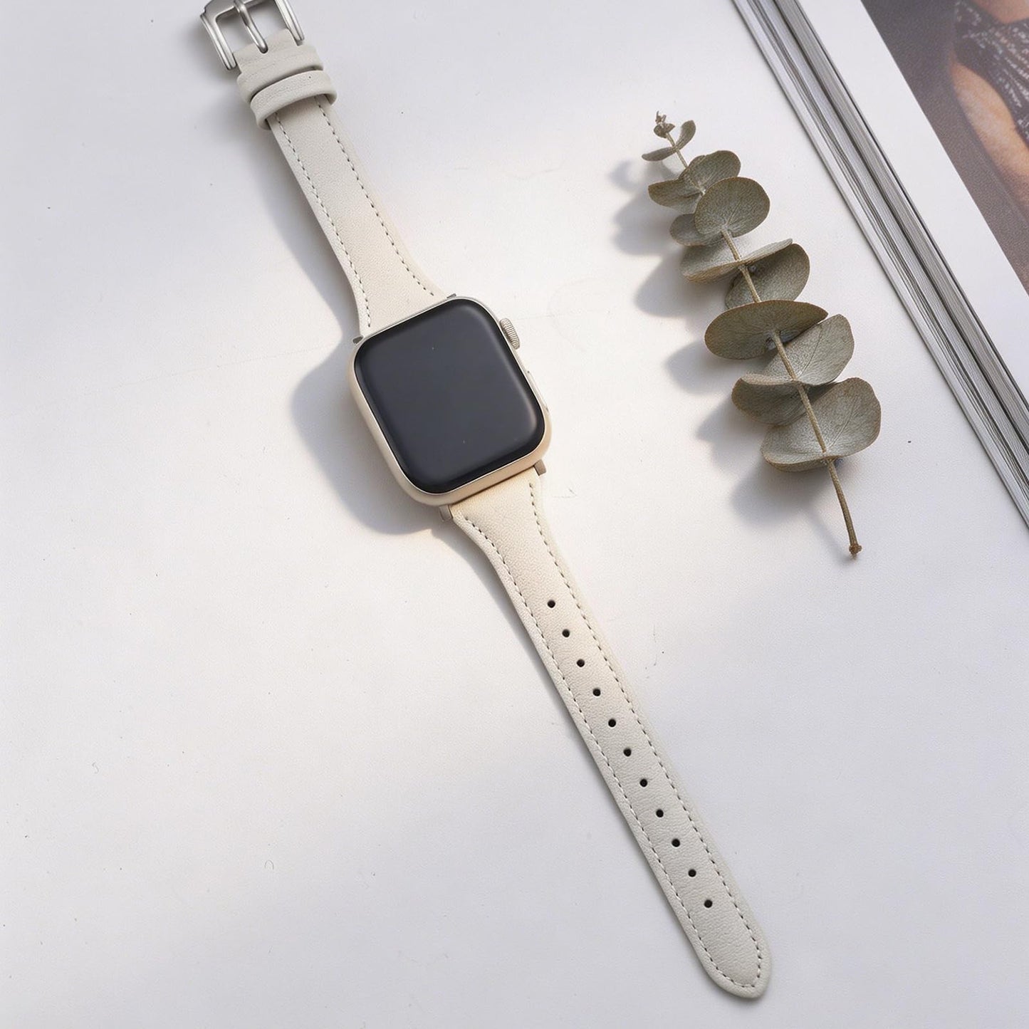 Slim Soft Genuine Leather Bands Compatible with Apple Watch Band 42mm 44mm 45mm 46mm 49mm for Women, Dressy Durable Leather Replacement Strap for iWatch Ultra1/2/3 SE1/2/3 11 10 9 8 7 6 5 4 3 2 1