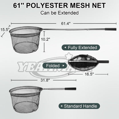 Yeahmart Fishing Net Minnow Nets with Aluminum Collapsible Telescopic Fishing Pole Handle and Nylon Mesh, Fishing Landing Net for Saltwater Freshwater, Extends to 61.4 inch (4 Sectional Handle-Round)