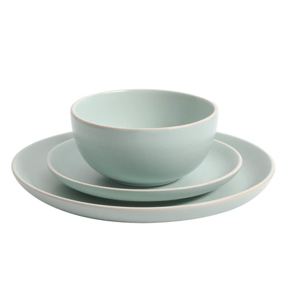 Gibson Home Queenslane 16 Piece Double Bowl Plates and Bowls Dinnerware Sets - Matte Blue