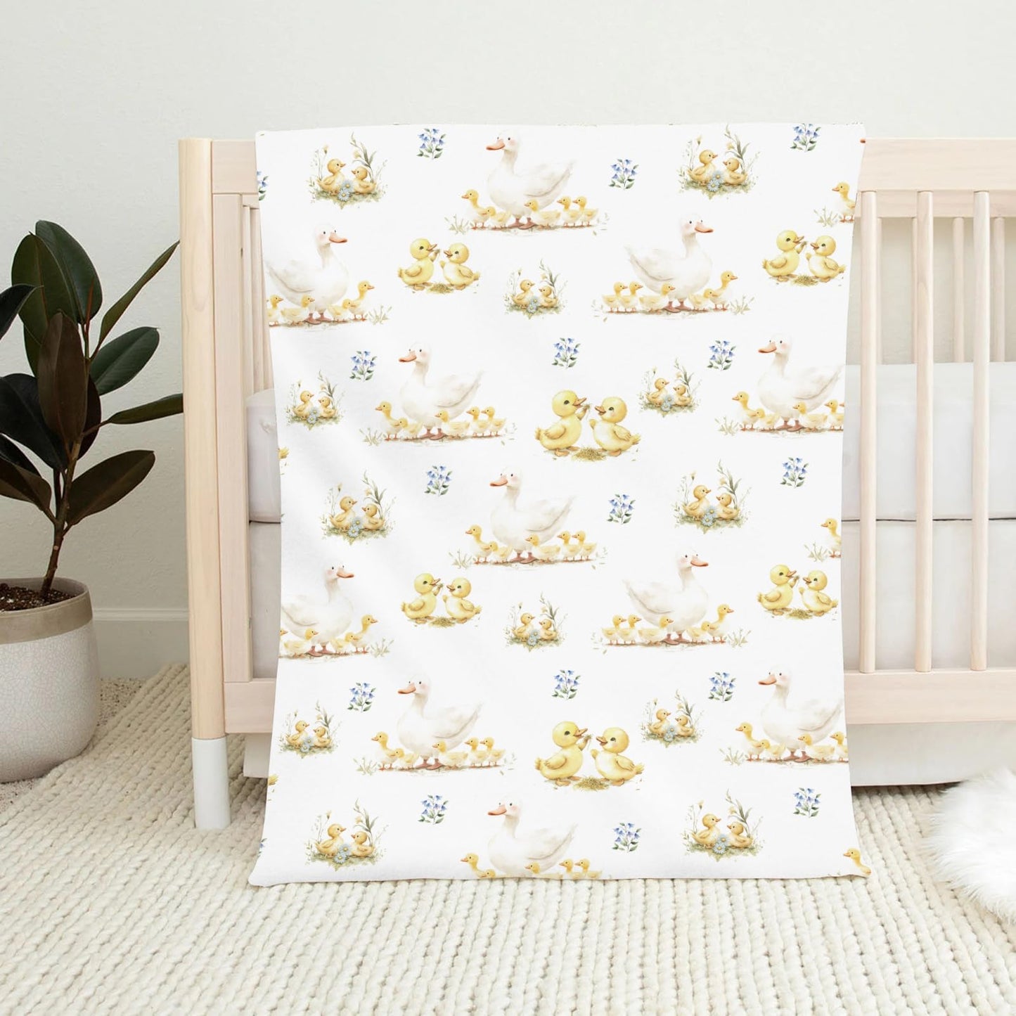 Cute Ducks Wild Floral Baby Blankets for Boy Girl Yellow Duck Wildflowers Flannel Fleece Blanket for Kids Infant Newborn Farm Animal Toddler Nursery Bedding Shower Gift Duck 30x40inch