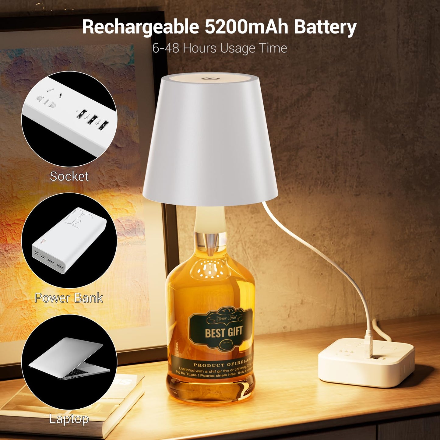 nulmvic Wireless Lamp, Wine Bottle Lights With 3 Color Temperature, Rechargeable Stepless Dimming LED Lights for Liquor Bottles, Bedroom, Restaurant, Bar - Red