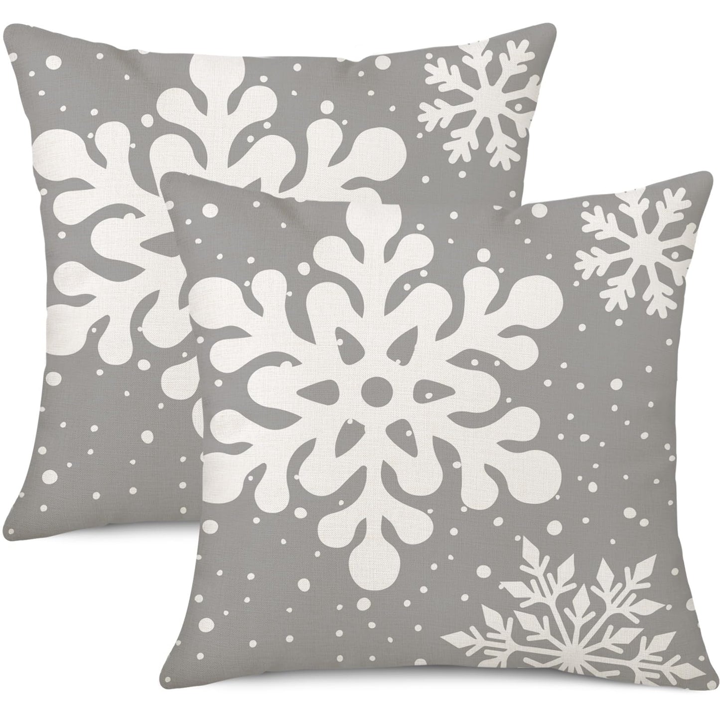 Gujiahone Green Christmas Pillow Covers 18x18 Inch Set of 2 Snowflakes Linen Square Winter Holiday Decoration Cushion Case for Sofa Couch Bed Living Room (Grey)