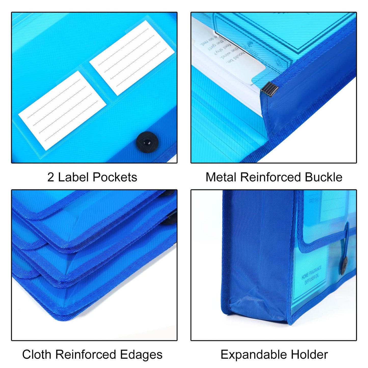 Eco-Friendly Plastic File Folders, Expanding Poly File Wallet, Transparent Expandable Envelope Organizer Document Folder with Elastic Band and Button Closure, with Small Two Pockets, 5 Colors