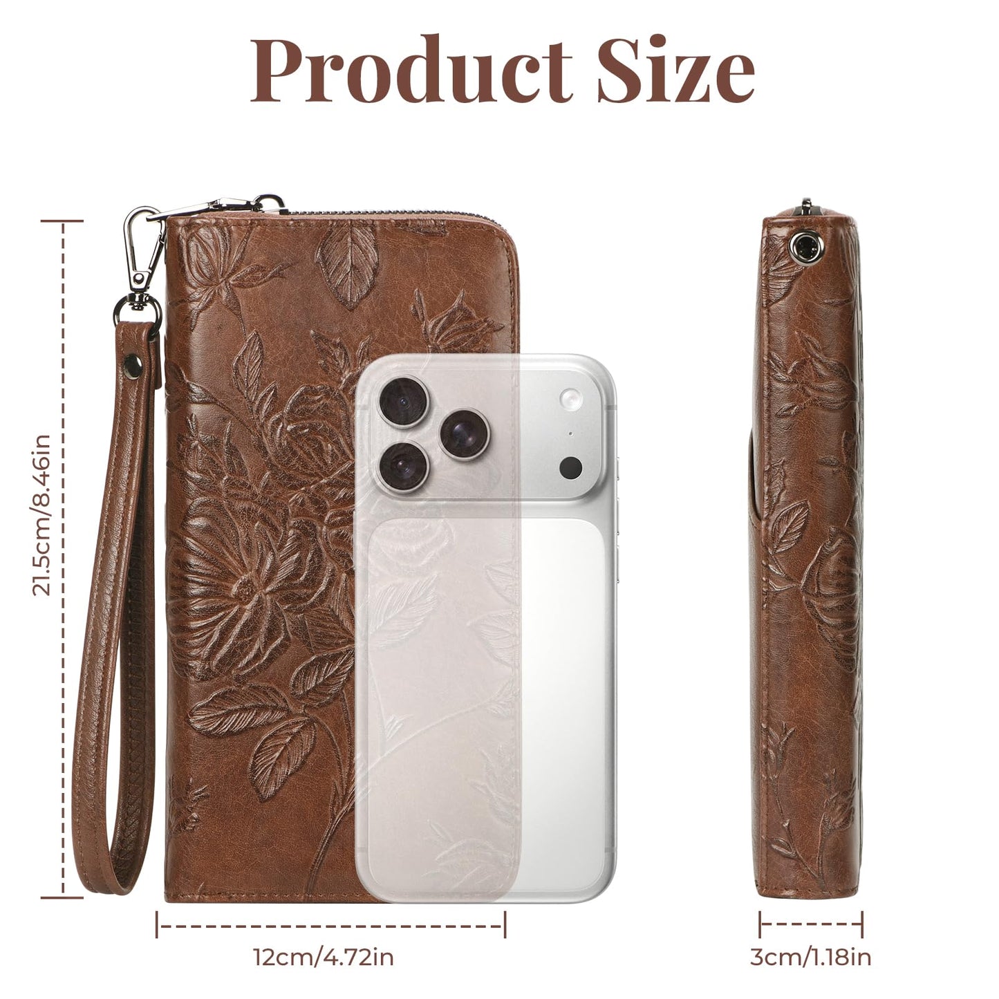 FORUWISH Wallet Women RFID Credit Card Holder Embossed Vegan Leather Large Capacity Brown Wristlet Wallets for Women