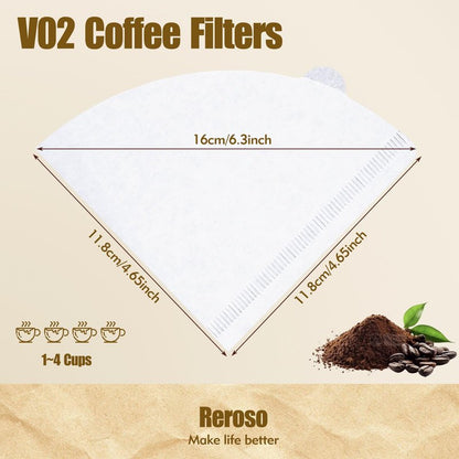 reroso 200 Count Coffee Filter, Coffee Filters Disposable No Blowout, Coffee Filters 2 Cone for Drip and Pour OverCoffee Maker (1-4 Cup)