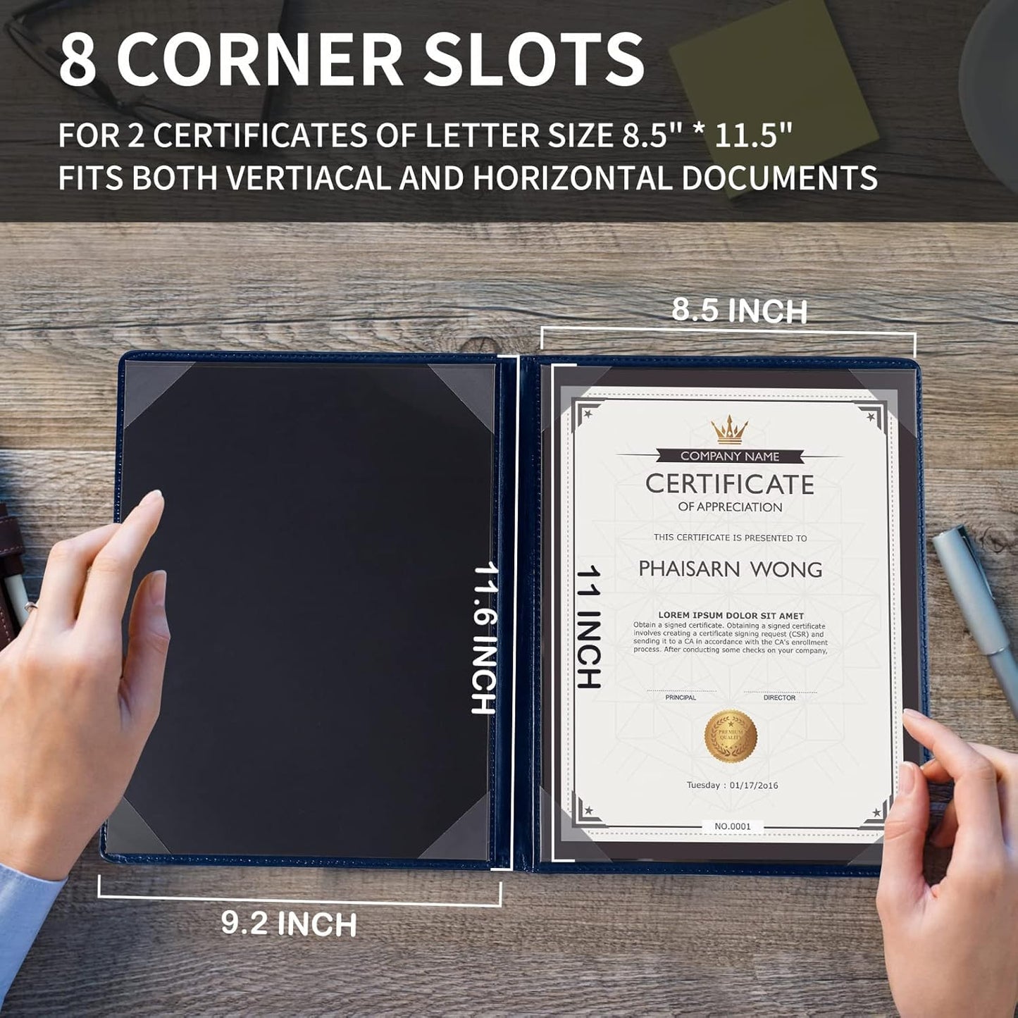 5 Pack Diploma Cover 8.5 x 11 Certificate Holders for Letter-Sized Award Padded Menu Cover - Blue Leather