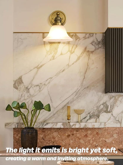 Gold Wall Sconces, Vintage Bathroom Vanity Lights with Frosted Milk Glass Brass Sconces Wall Lighting Indoor Wall Lamps for Living Room Bedroom Kitchen Sink Hallway Stairway E26